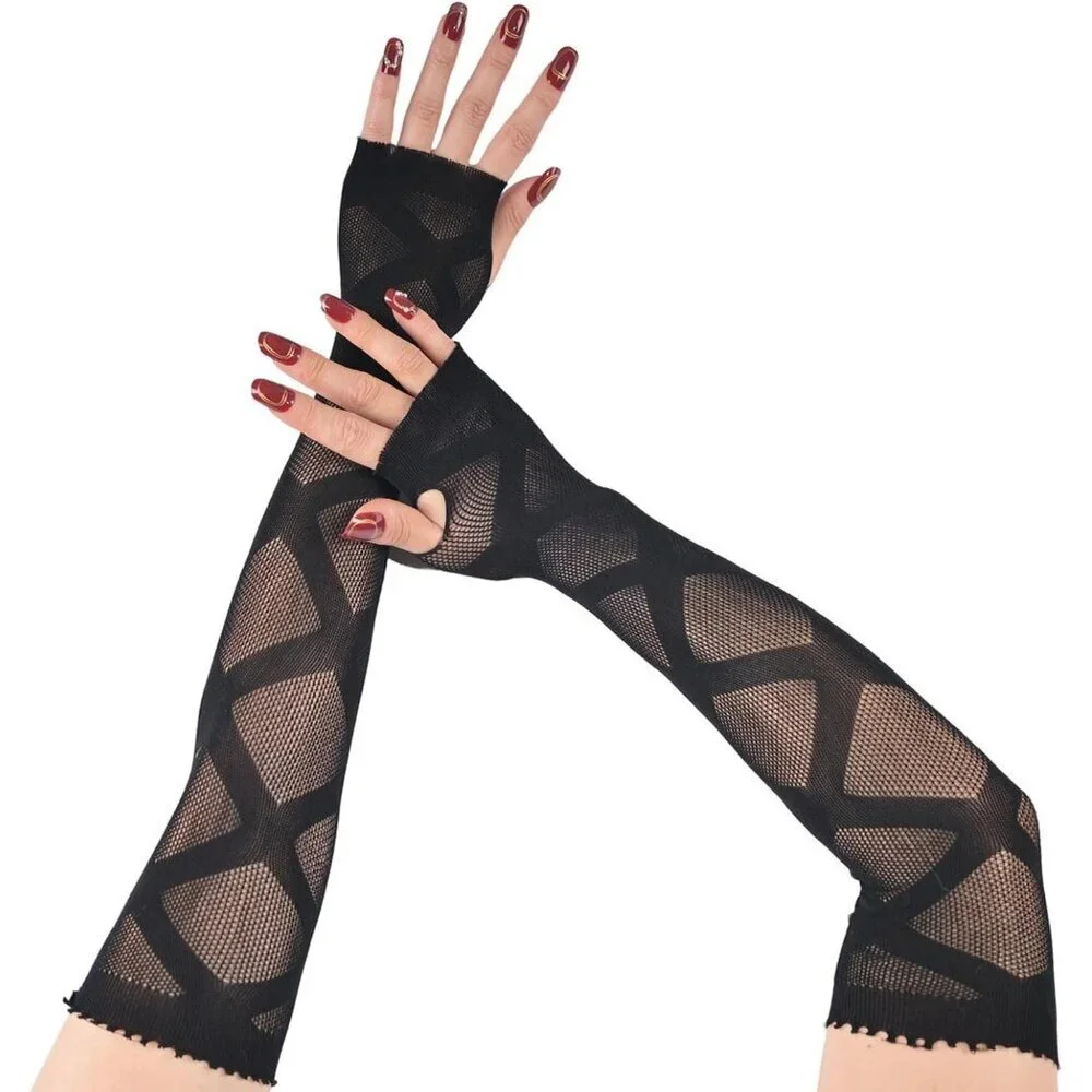 Women's Fishing Halloween Black 15 Net Gloves Fingerless Gothic Accessories